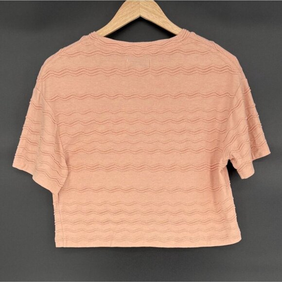 Madewell Texture & Thread Scallop Stripe Top XS Antique Coral Cropped Casual - Picture 2 of 7